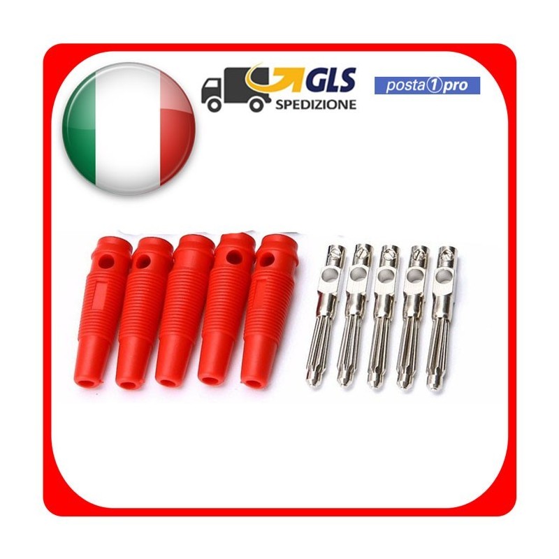 5pz Spinotti Connettore Spina a Banana 4mm Rosso