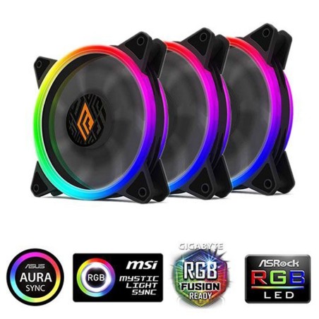Set ventole computer pc gaming Noua Lips 3 Black (Kit 3pcs con Controller) 1200Rpm PWM 16 Led Dual Halo RGB Rainbow Addressable