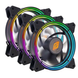Set Ventola compute pc gaming (Kit 3pcs con Controller) 1100Rpm Triplo Halo RGB Rainbow Addressable Antivibration Noua Zephyr