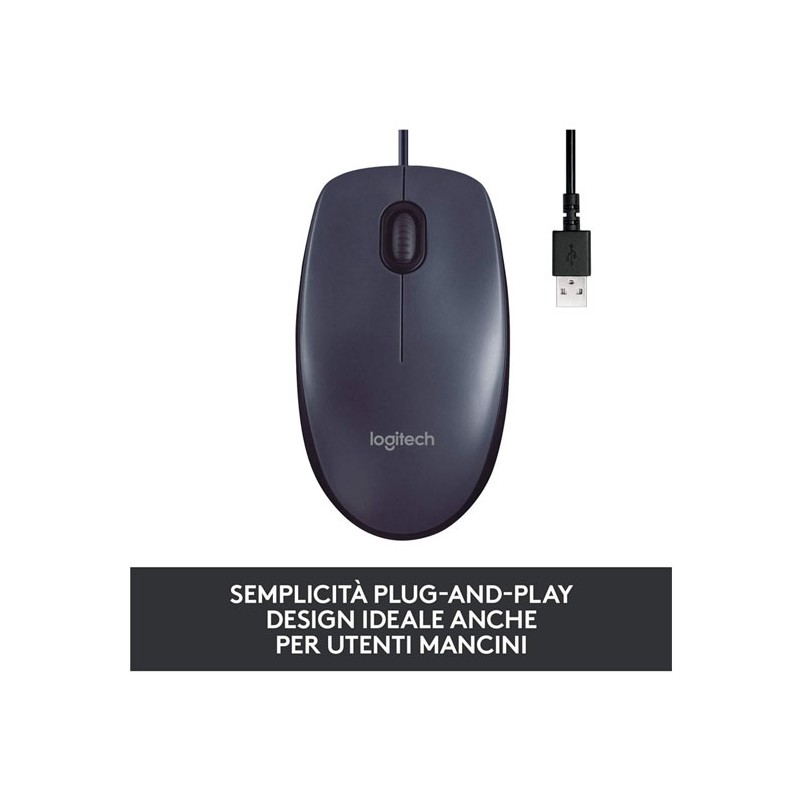 Mouse USB Logitech B100 3 Pulsanti Nero 1,8 Metri