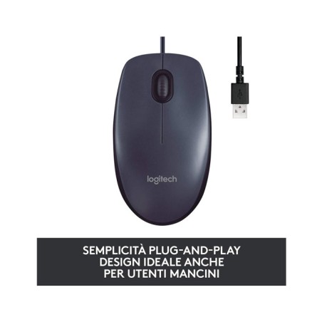 Mouse USB Logitech B100 3 Pulsanti Nero 1,8 Metri
