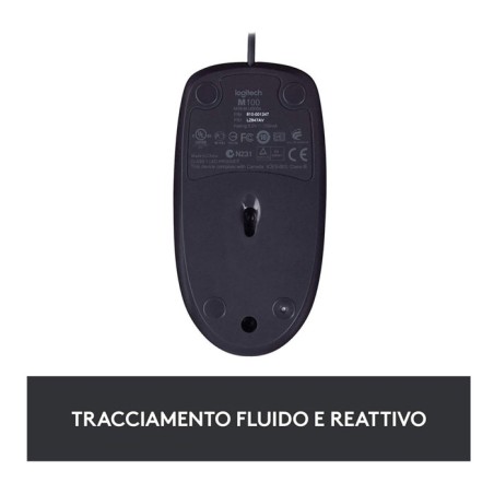 Mouse USB Logitech B100 3 Pulsanti Nero 1,8 Metri