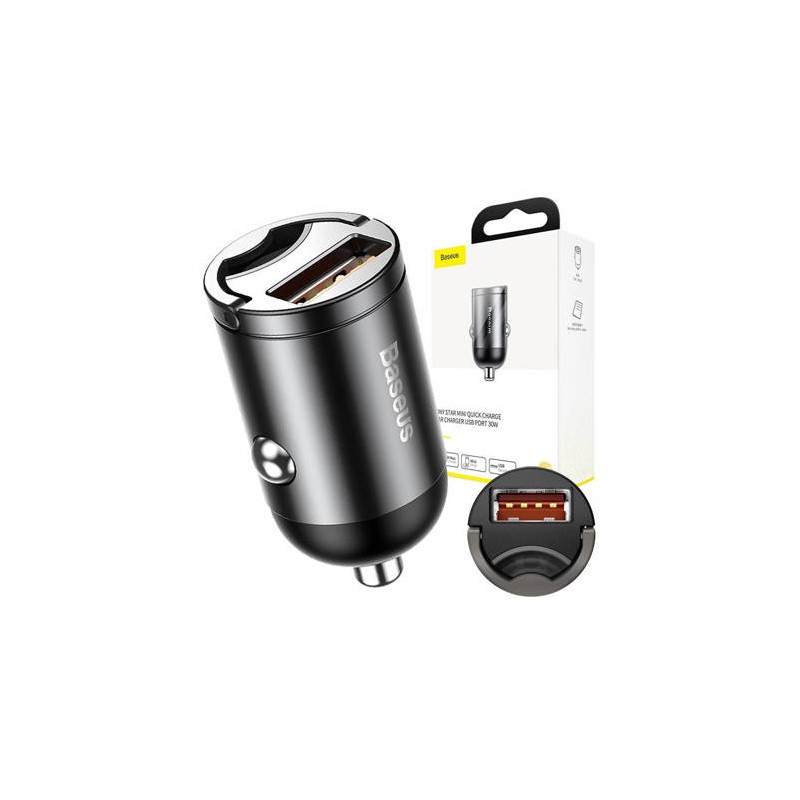 Caricatore Auto Baseus Mini USB Quick Charge 30W Smartphone Grigio