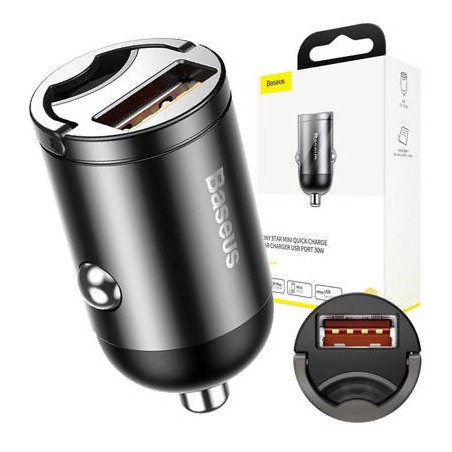 Caricatore Auto Baseus Mini USB Quick Charge 30W Smartphone Grigio