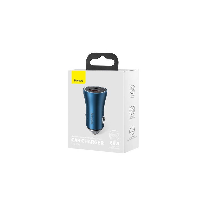 Baseus Caricatore Auto 60W USB-C + USB QC3.0 Ricarica Rapida Blu Baseus Caricatore Auto 60W USB-C + USB QC3.0 Ricarica Rapida Blu