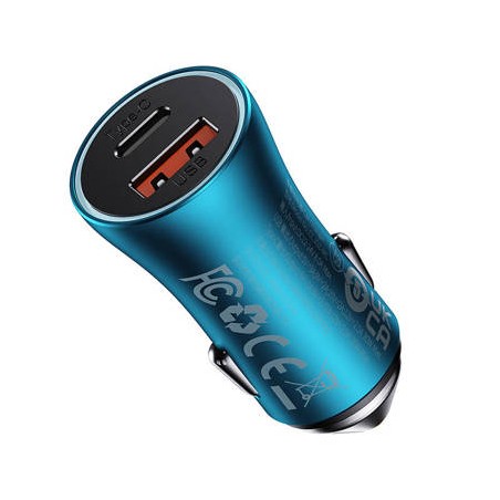 Baseus Caricatore Auto 60W USB-C + USB QC3.0 Ricarica Rapida Blu