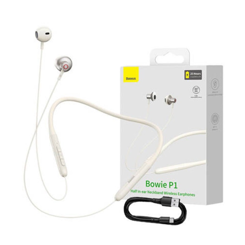 Auricolari Bluetooth Baseus Bowie P1 Neckband Wireless 25h USB-C Bianchi
