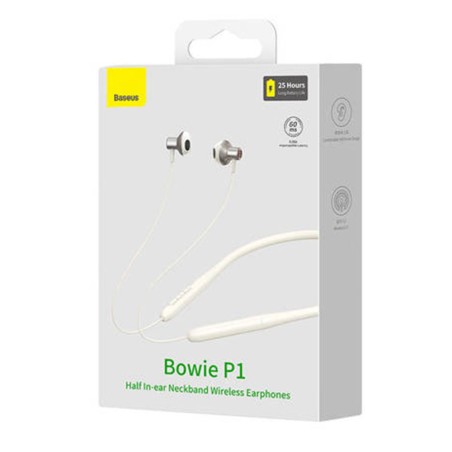Auricolari Bluetooth Baseus Bowie P1 Neckband Wireless 25h USB-C Bianchi