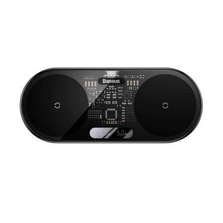 Ricarica wireless doppia Qi wireless charger Baseus con Display led 20W Nero