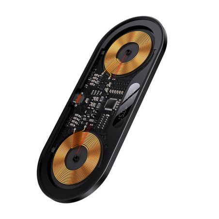 Ricarica wireless doppia Qi wireless charger Baseus con Display led 20W Nero
