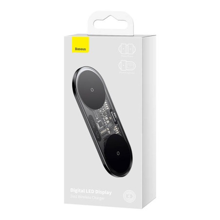 Ricarica wireless doppia Qi wireless charger Baseus con Display led 20W Nero