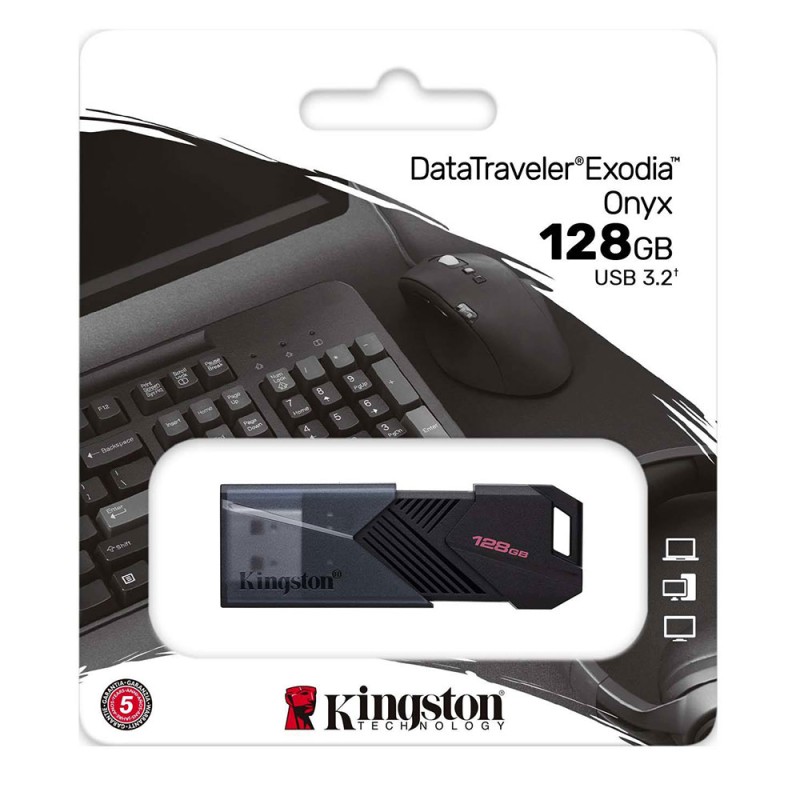 PenDrive 128gb Kingston DataTraveler Exodia Onyx 3.2 Gen 1 DTXON/128GB con elegante cappuccio mobile Nero