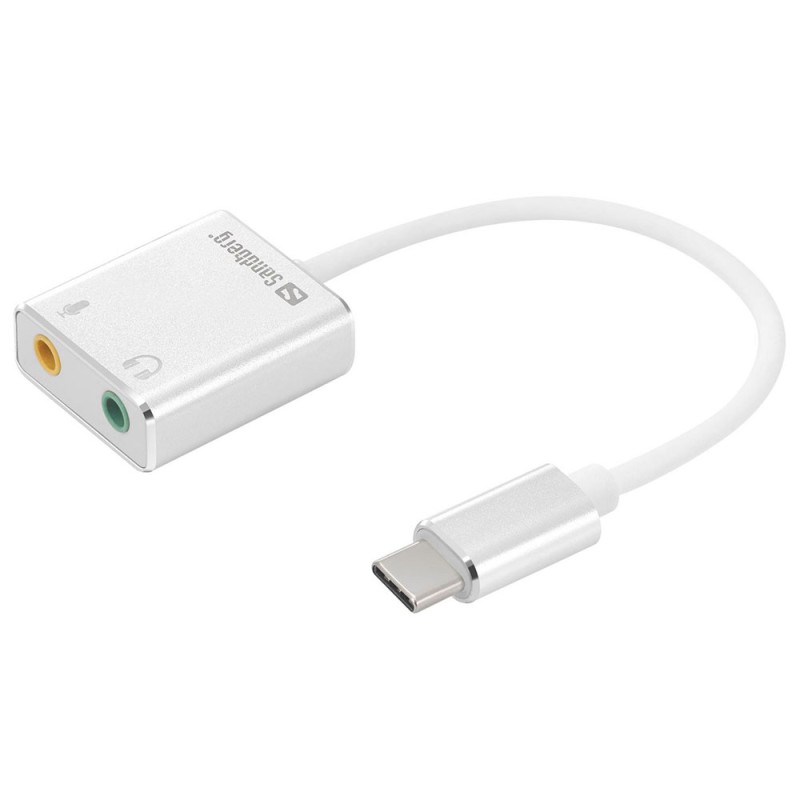 Adattatore con scheda audio USB-C per connettori  altoparlante-microfono Sandberg Bianco