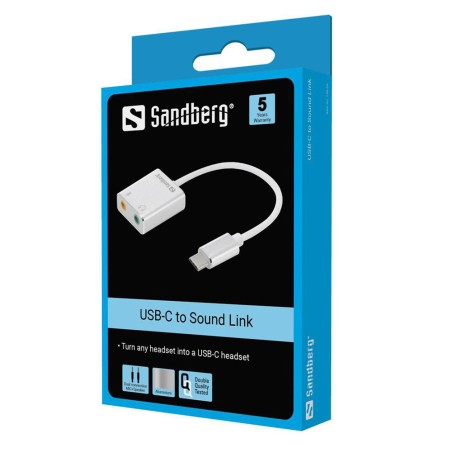 Adattatore con scheda audio USB-C per connettori  altoparlante-microfono Sandberg Bianco