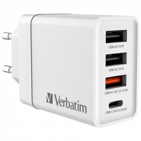 Caricatore Verbatim 30W 4Porte USB-C PD + USB-A QC 3.0 Spina EU Nero