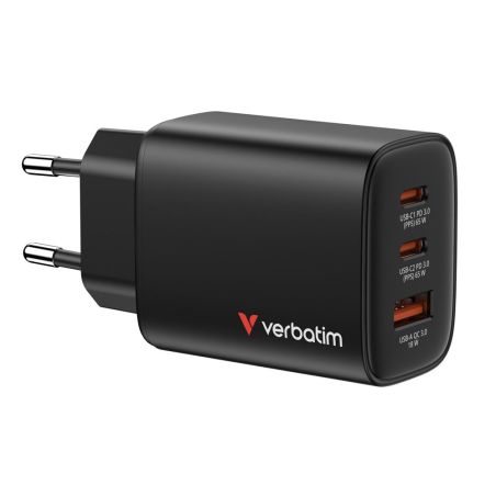 Alimentatore Notebook USB-C 65W GaN Verbatim 2xPD + USB-A QC 3.0