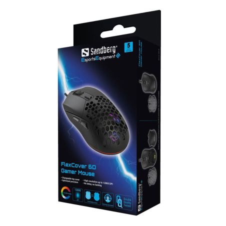 Mouse Gaming Sandberg FlexCover 6D 12800 DPI RGB USB Ergonomico