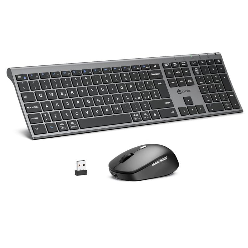 Kit Tastiera Mouse Wireless Bluetooth 2.4GHz iClever DK03 QWERTY Italiano USB-C