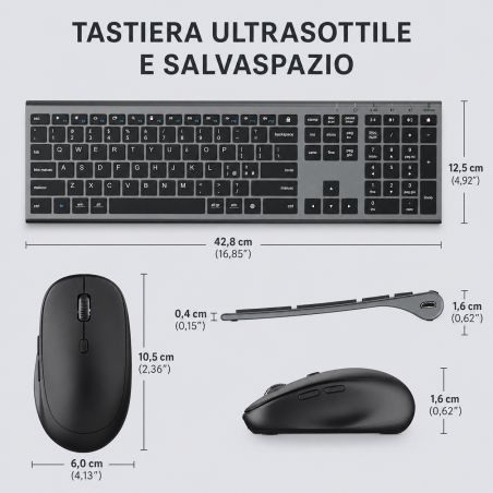 Kit Tastiera Mouse Wireless Bluetooth 2.4GHz iClever DK03 QWERTY Italiano USB-C