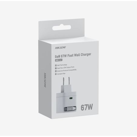Caricatore USB-C GaN 67W HIKSEMI HS-HUB-GaN67 con Cavo USB-C Retrattile Power Delivery 3.0 Bianco