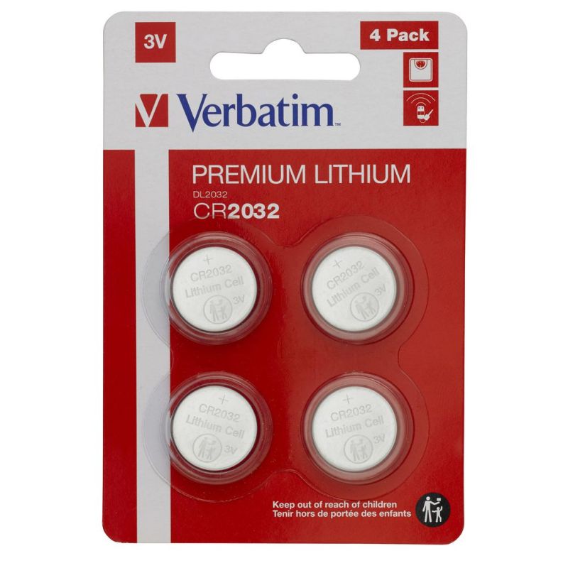 Batterie CR2032 3V al Litio Pile a Bottone Confezione 4 Pezzi Verbatim