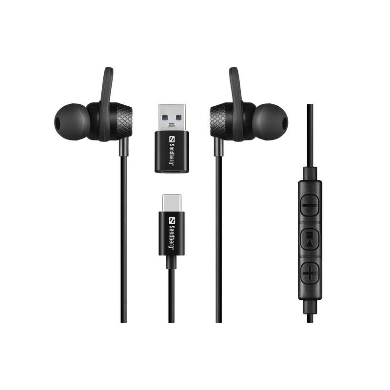 Auricolari In-Ear USB-C USB-A Microfono Controllo Volume Neri Sandberg