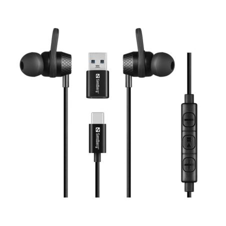 Auricolari In-Ear USB-C USB-A Microfono Controllo Volume Neri Sandberg