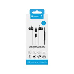 Auricolari In-Ear USB-C USB-A Microfono Controllo Volume Neri Sandberg