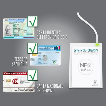Lettore CIE 3.0 NFC Smart Card CNS CRS Tessera Sanitaria USB Atlantis